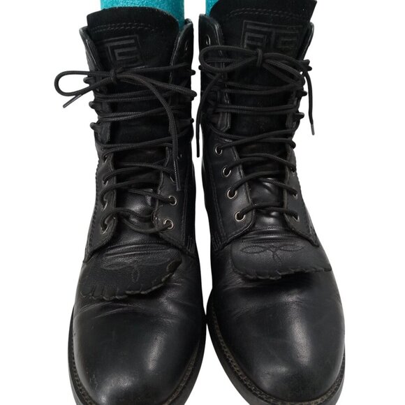 Ariat Black Leather Kiltie Paddock Western Riding Boots Size 6.5 Cowboy Womens - Picture 3 of 16